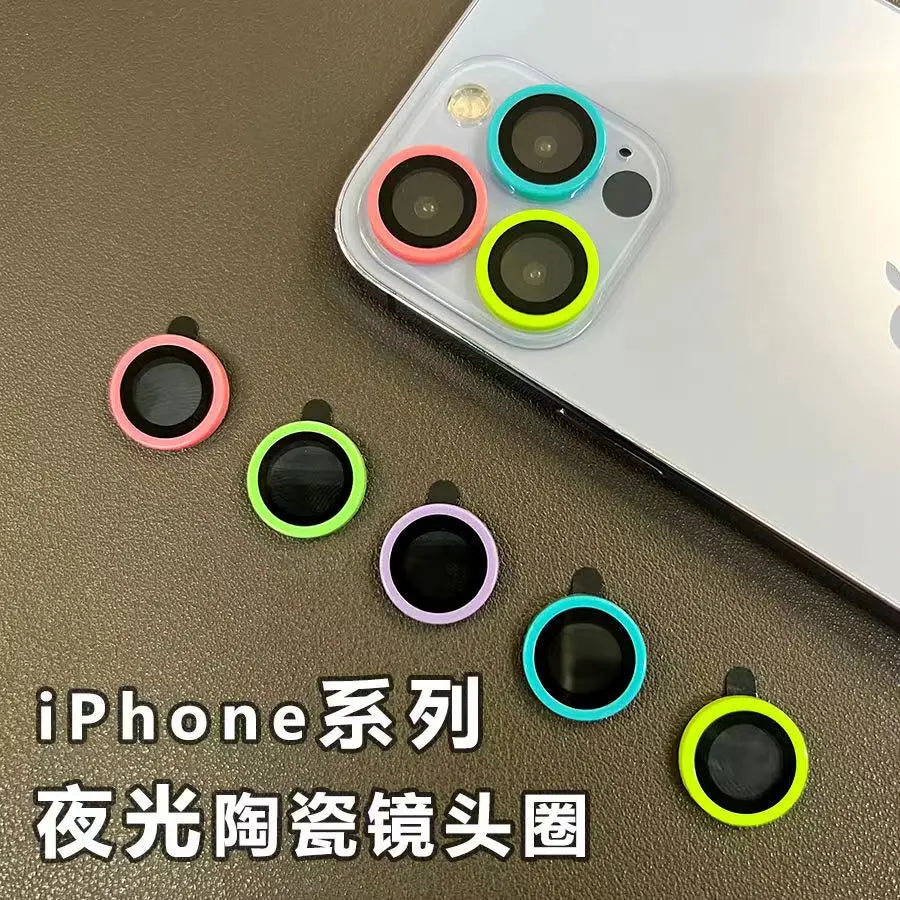 For iPhone 15 14 13 12 Pro Max 12 11 mini Luminous Camera Protector Ceramic Lens Ring Tempered Glass Back lens Cap Cover