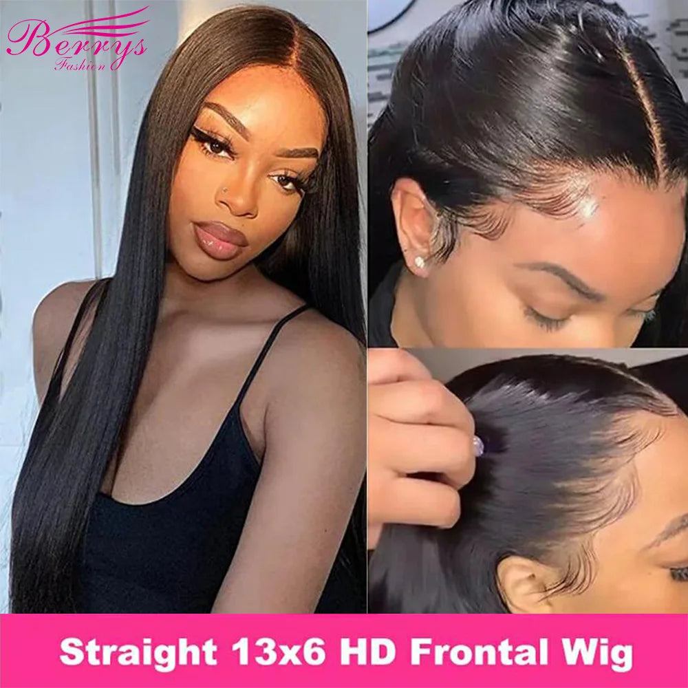 Berrys Fashion Hair Straight 13x6 HD Lace Front Human Hair Wigs Pre Plucked 5x5 Lace Closure Wig And 13x4 Lace Frontal Wig 250%