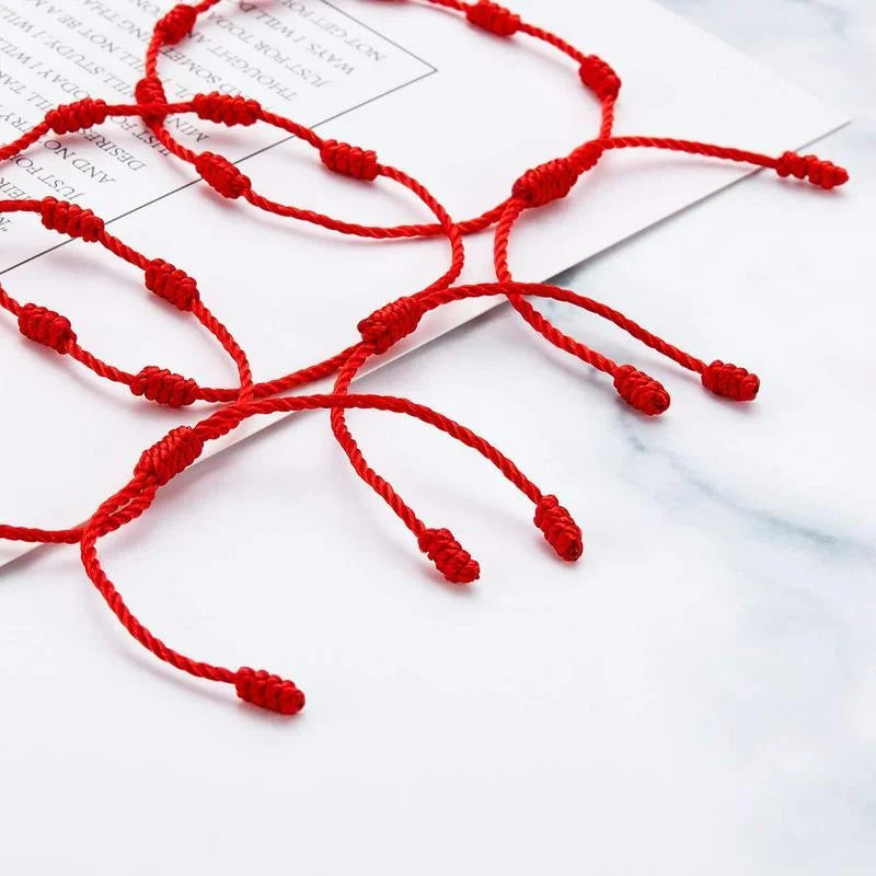 2pcs 7 Knots Red Black String Bracelet For Protection Lucky Amulet And Couple Friendship Braid Rope Wristband Jewelry Wholesale