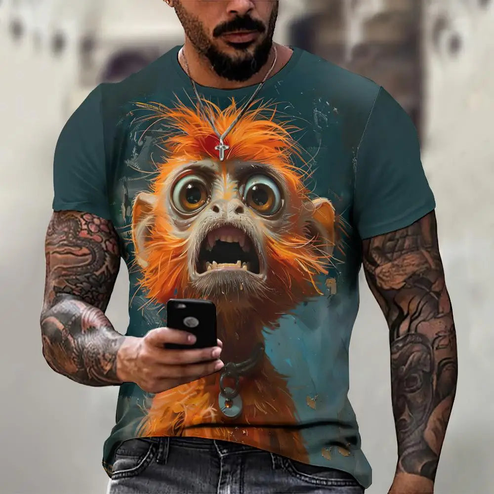 Angry Animal Graphic T-shirts For Men Fashion Big Size Funny 3D Printed Man's Tshirts Pullover Short Sleeve Men's Clothing Tops