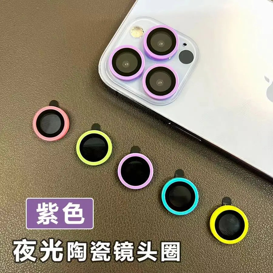 For iPhone 15 14 13 12 Pro Max 12 11 mini Luminous Camera Protector Ceramic Lens Ring Tempered Glass Back lens Cap Cover