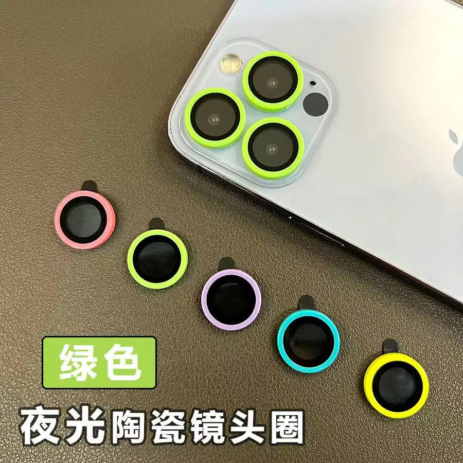 For iPhone 15 14 13 12 Pro Max 12 11 mini Luminous Camera Protector Ceramic Lens Ring Tempered Glass Back lens Cap Cover