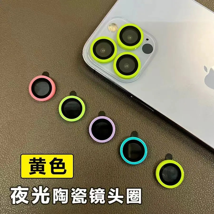 For iPhone 15 14 13 12 Pro Max 12 11 mini Luminous Camera Protector Ceramic Lens Ring Tempered Glass Back lens Cap Cover