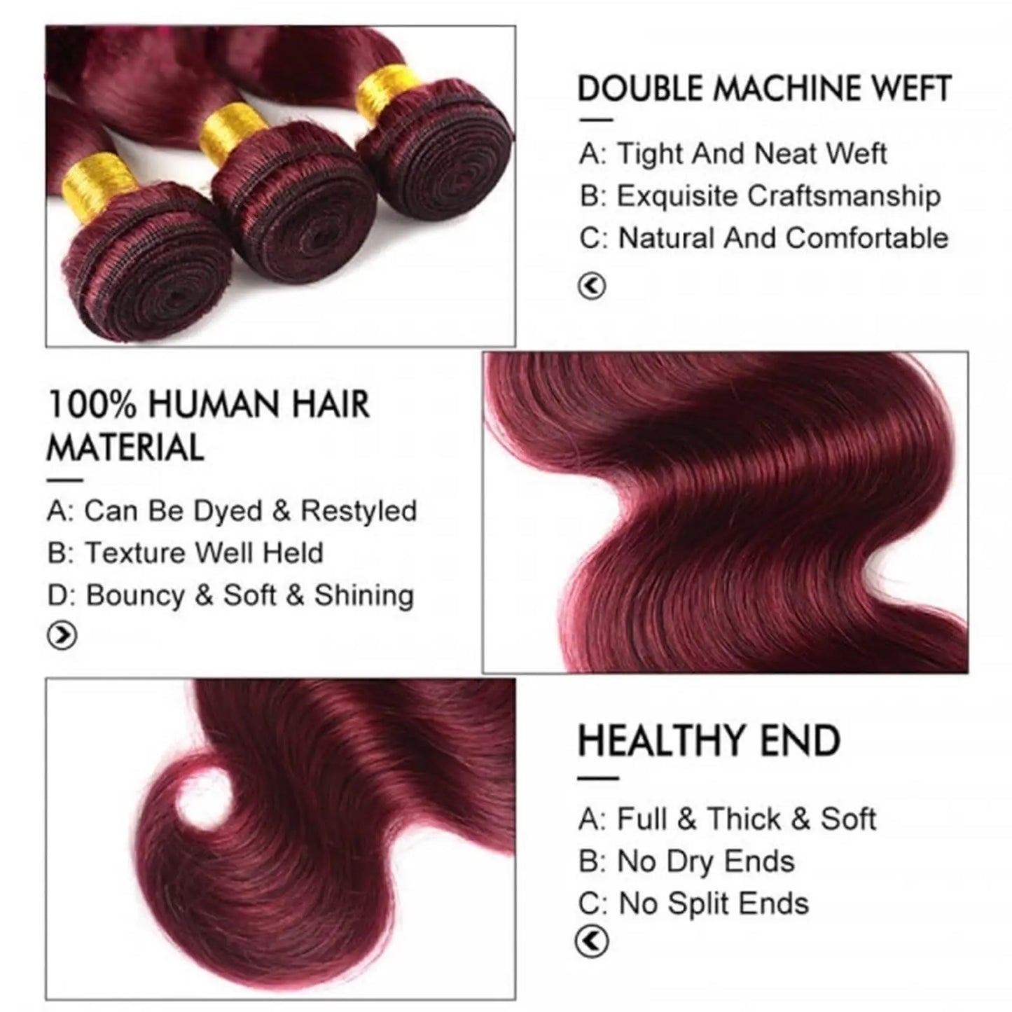 Human Hair Bundles Burgundy Body Wave Bundles Brazilian Red Color Human Hair Bundles #99j Bundle Hair Extensions Remy Weaving