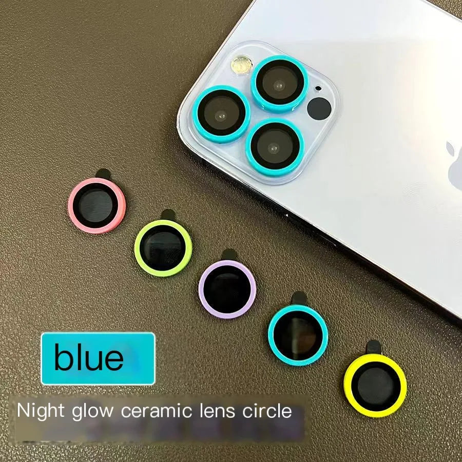 For iPhone 15 14 13 12 Pro Max 12 11 mini Luminous Camera Protector Ceramic Lens Ring Tempered Glass Back lens Cap Cover