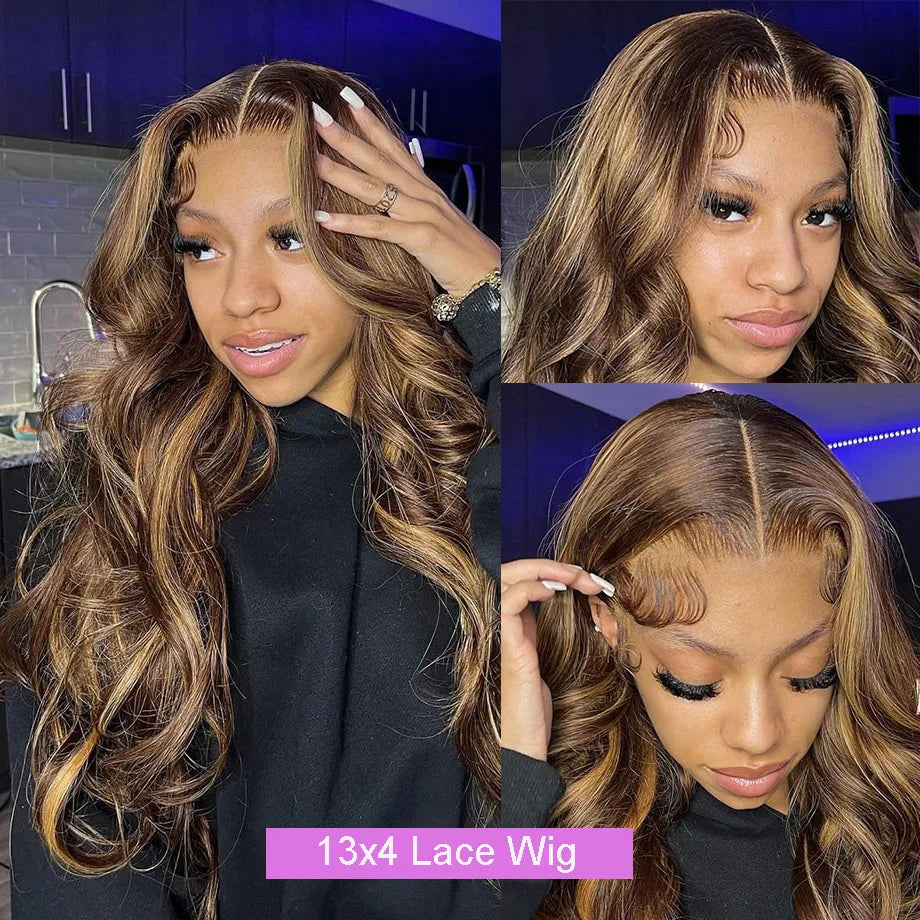 Highlight Wigs Human Hair Brazilian Body Wave Lace Front Wigs For Women 13x4 13x6 HD Lace Frontal Wig Transparent Loose Wave Wig