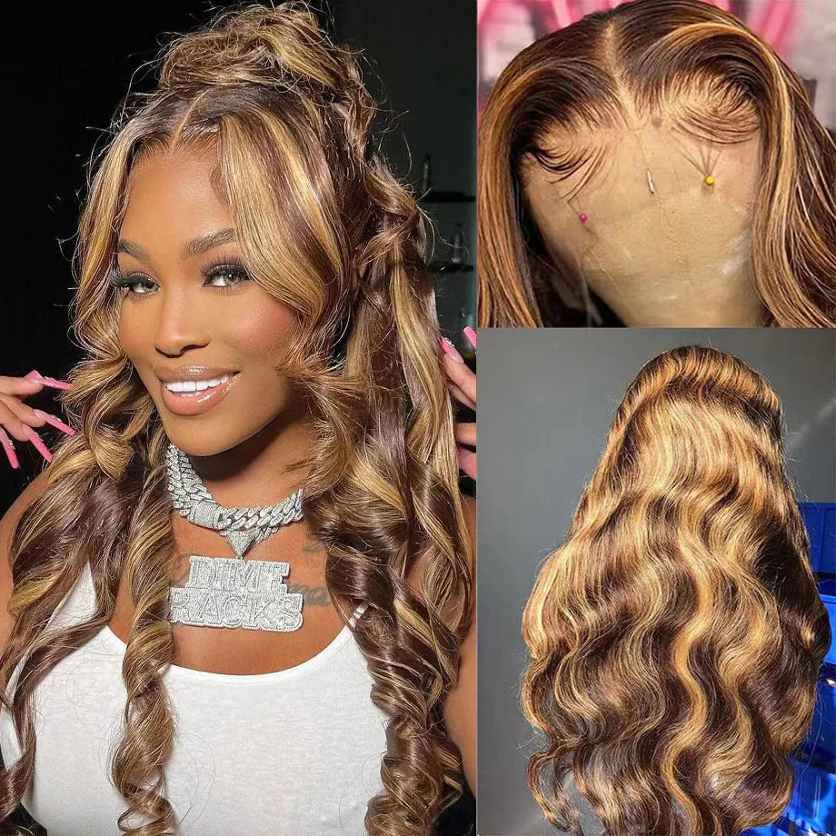 Highlight Wigs Human Hair Brazilian Body Wave Lace Front Wigs For Women 13x4 13x6 HD Lace Frontal Wig Transparent Loose Wave Wig