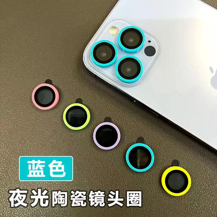 For iPhone 15 14 13 12 Pro Max 12 11 mini Luminous Camera Protector Ceramic Lens Ring Tempered Glass Back lens Cap Cover