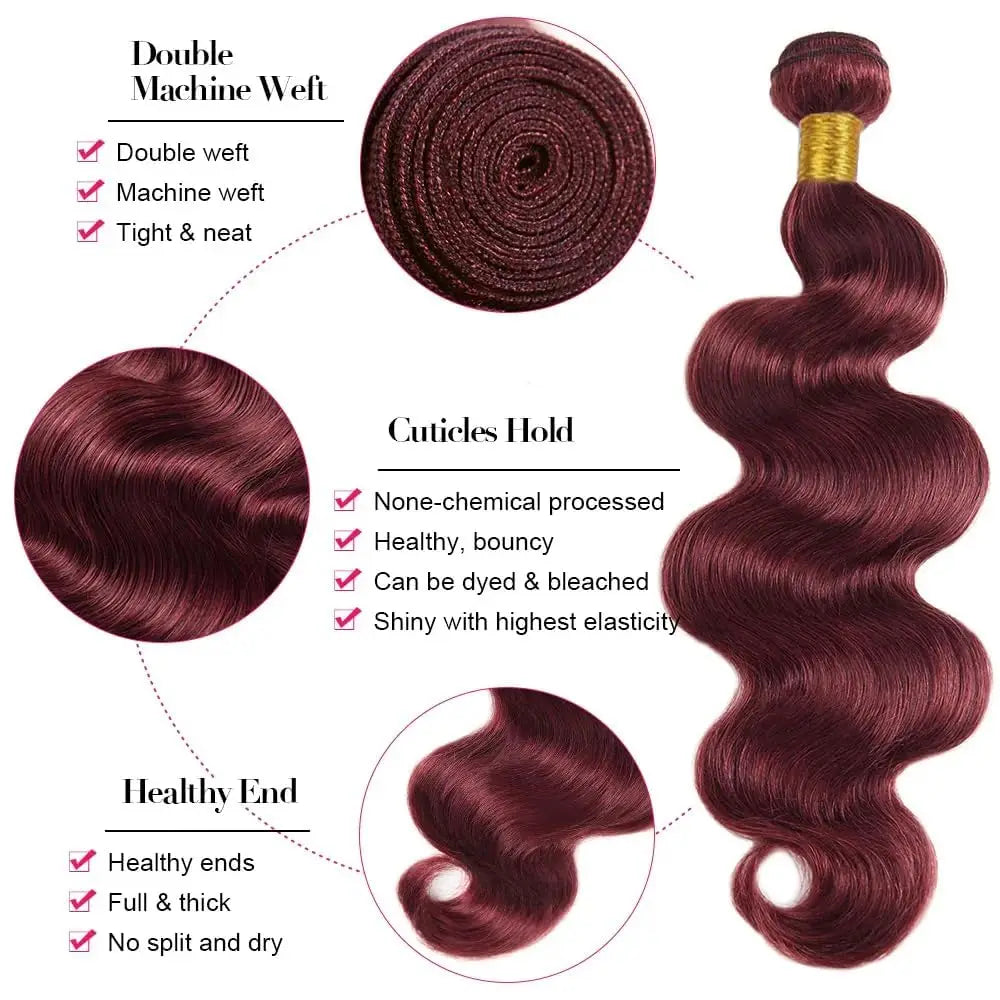 Human Hair Bundles Burgundy Body Wave Bundles Brazilian Red Color Human Hair Bundles #99j Bundle Hair Extensions Remy Weaving