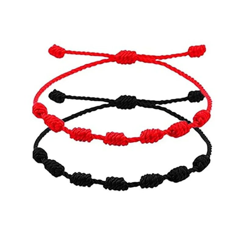 2pcs 7 Knots Red Black String Bracelet For Protection Lucky Amulet And Couple Friendship Braid Rope Wristband Jewelry Wholesale