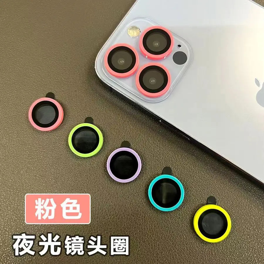 For iPhone 15 14 13 12 Pro Max 12 11 mini Luminous Camera Protector Ceramic Lens Ring Tempered Glass Back lens Cap Cover