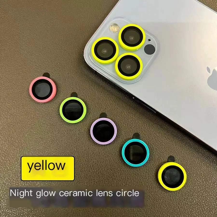 For iPhone 15 14 13 12 Pro Max 12 11 mini Luminous Camera Protector Ceramic Lens Ring Tempered Glass Back lens Cap Cover