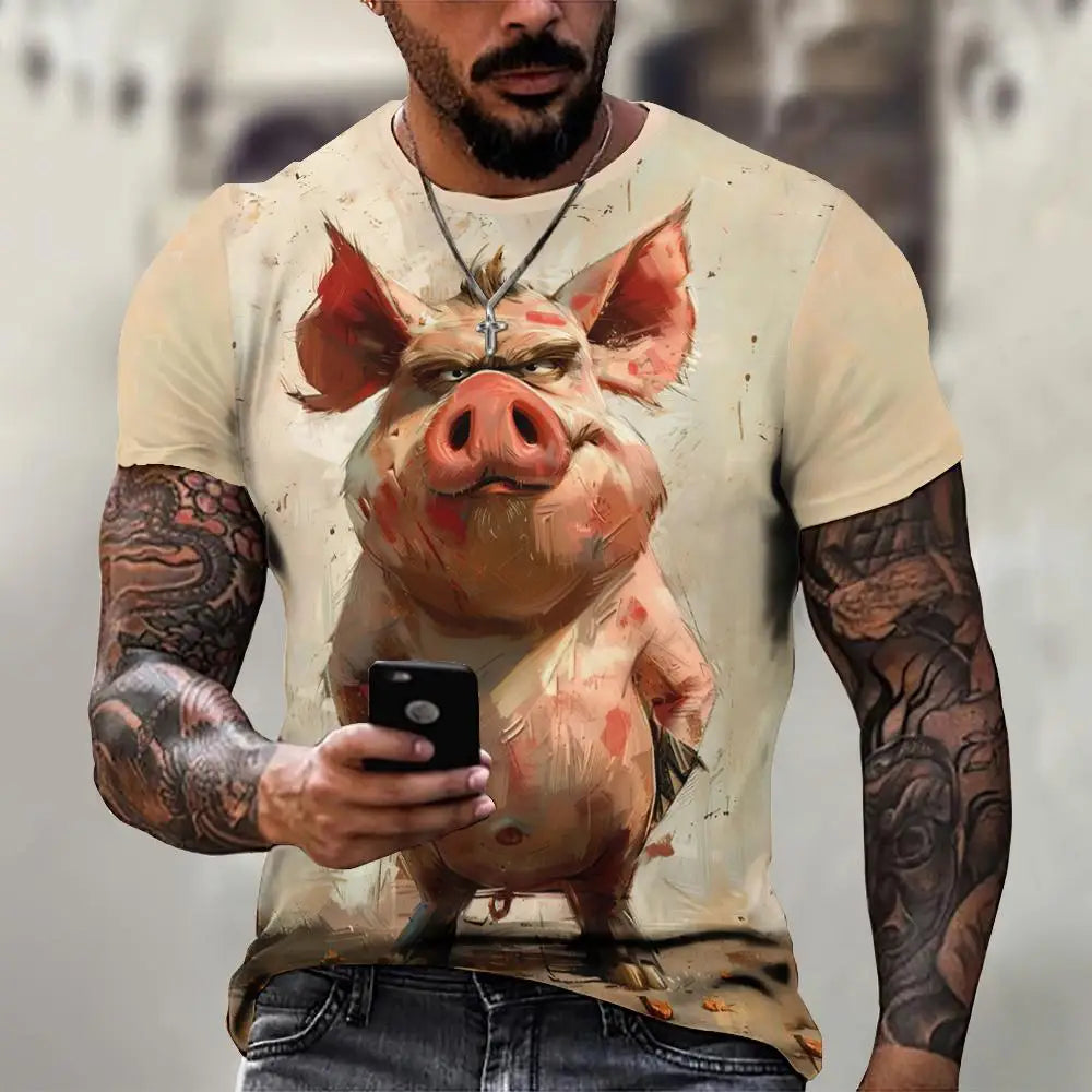 Angry Animal Graphic T-shirts For Men Fashion Big Size Funny 3D Printed Man's Tshirts Pullover Short Sleeve Men's Clothing Tops