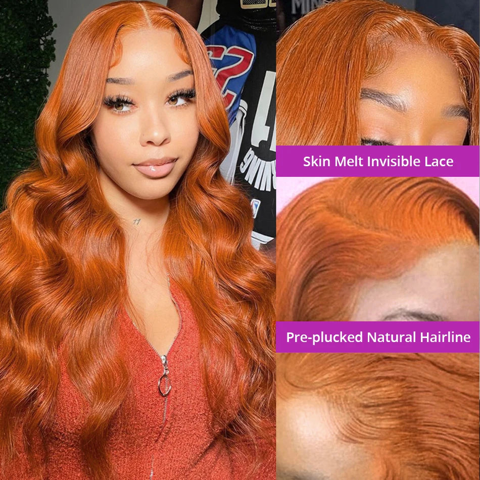 Ginger Orange 13x6 HD Lace Front Wigs Human Hair Body Wave 4×4 13x4 Human Hair Lace Frontal Wigs Transparent Lace Wig For Women