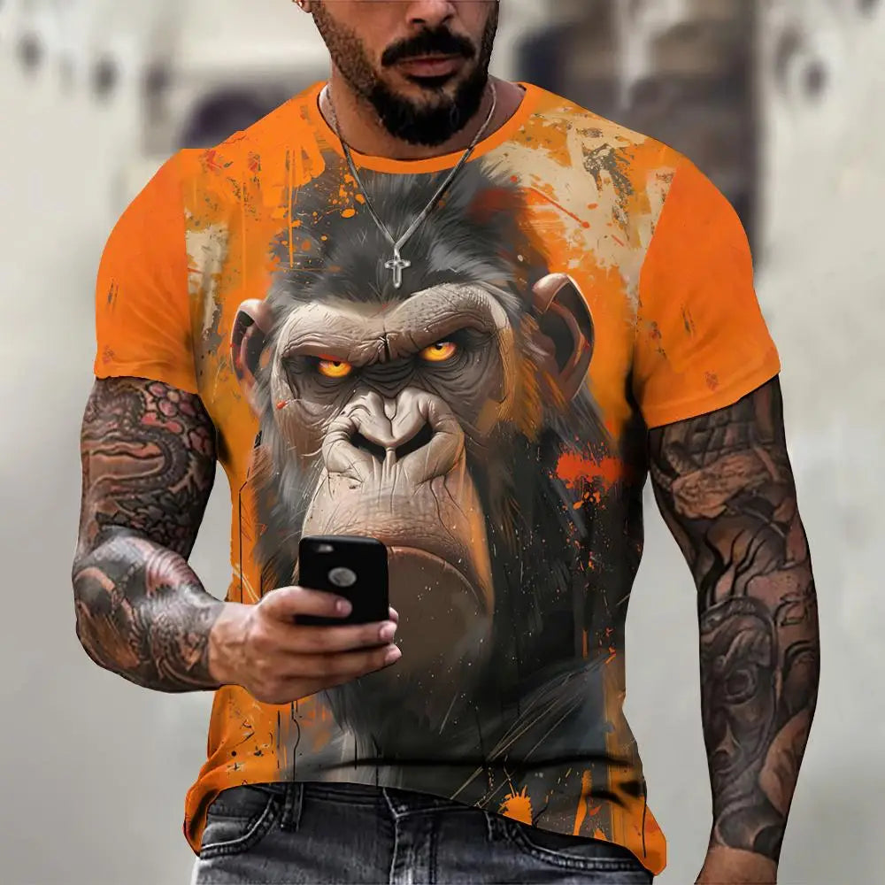 Angry Animal Graphic T-shirts For Men Fashion Big Size Funny 3D Printed Man's Tshirts Pullover Short Sleeve Men's Clothing Tops