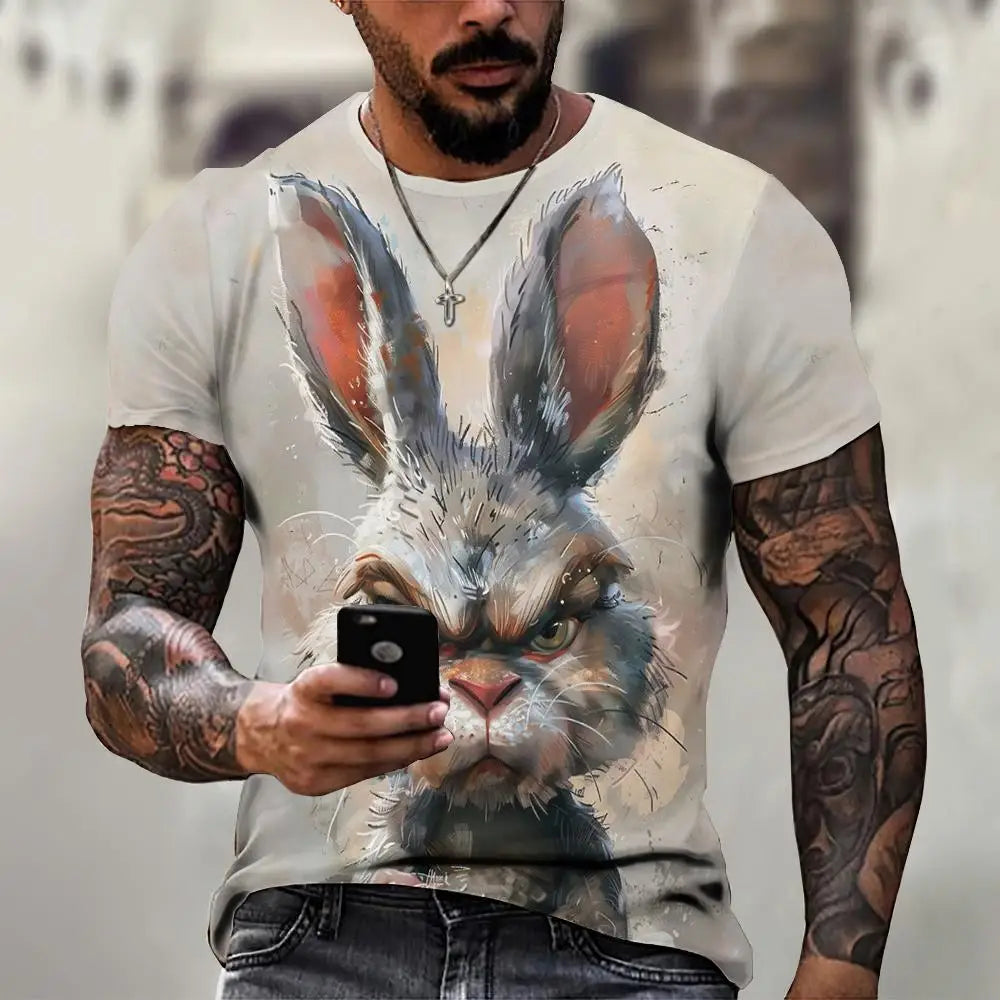 Angry Animal Graphic T-shirts For Men Fashion Big Size Funny 3D Printed Man's Tshirts Pullover Short Sleeve Men's Clothing Tops