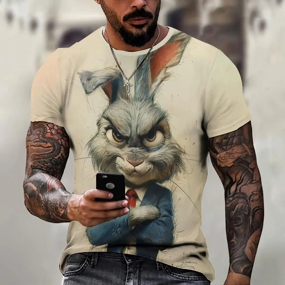 Angry Animal Graphic T-shirts For Men Fashion Big Size Funny 3D Printed Man's Tshirts Pullover Short Sleeve Men's Clothing Tops