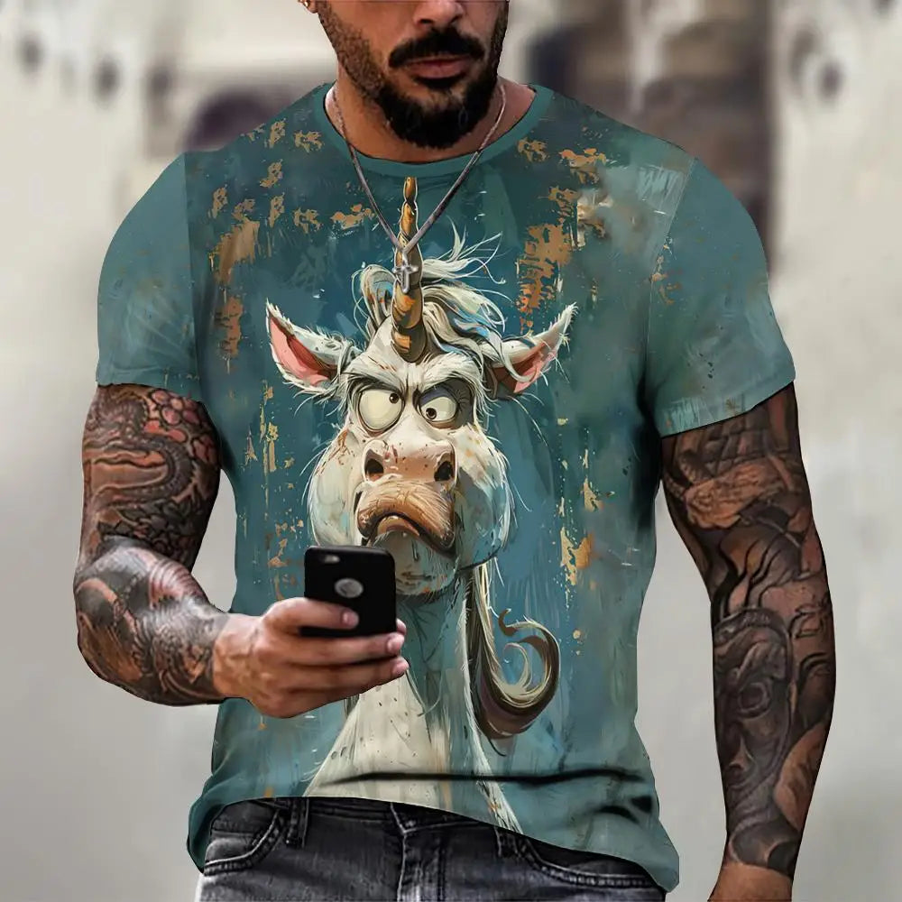 Angry Animal Graphic T-shirts For Men Fashion Big Size Funny 3D Printed Man's Tshirts Pullover Short Sleeve Men's Clothing Tops