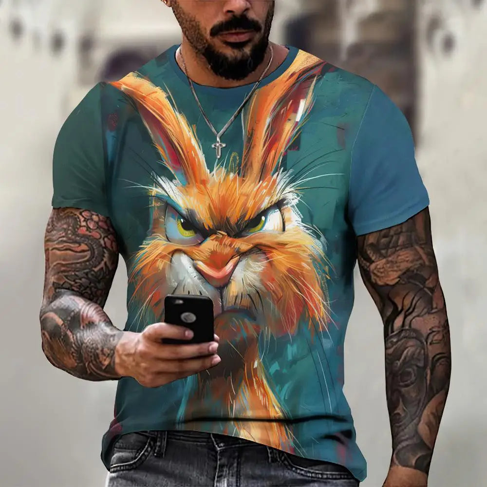 Angry Animal Graphic T-shirts For Men Fashion Big Size Funny 3D Printed Man's Tshirts Pullover Short Sleeve Men's Clothing Tops